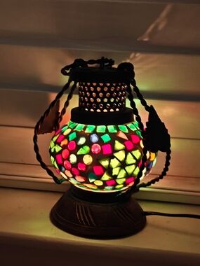Multicolor Mosaic Glass Table Lantern
